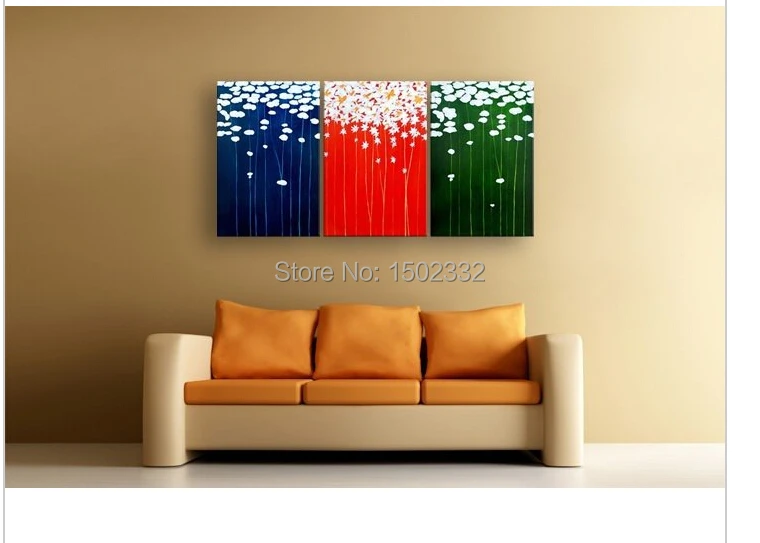 handpainted 3 piece red green blue modern abstract decorative oil painting on canvas wall art for living room | Дом и сад