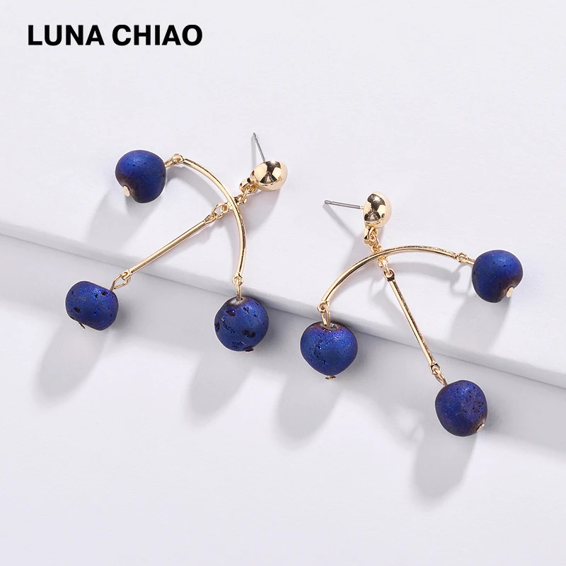 

LUNA CHIAO Fashion Jewelry New Design Unqiue Fancy Earring Irregular Round Shape Metallic Quartz Natural Stone Drops Earrings