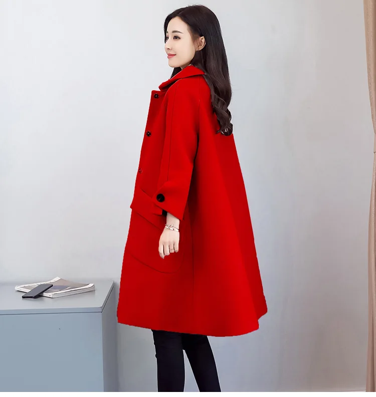 

2019 new design lapel big pocket big hem a character appearance wool coat for women have plus size
