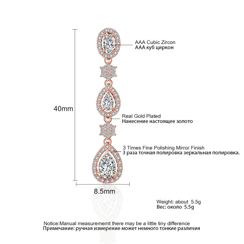 Модные длинные висячие серьги в виде капель с кубическим цирконием от ZAKOL, 3 шт., для женщин, свадебные ювелирные изделия FSEP2210