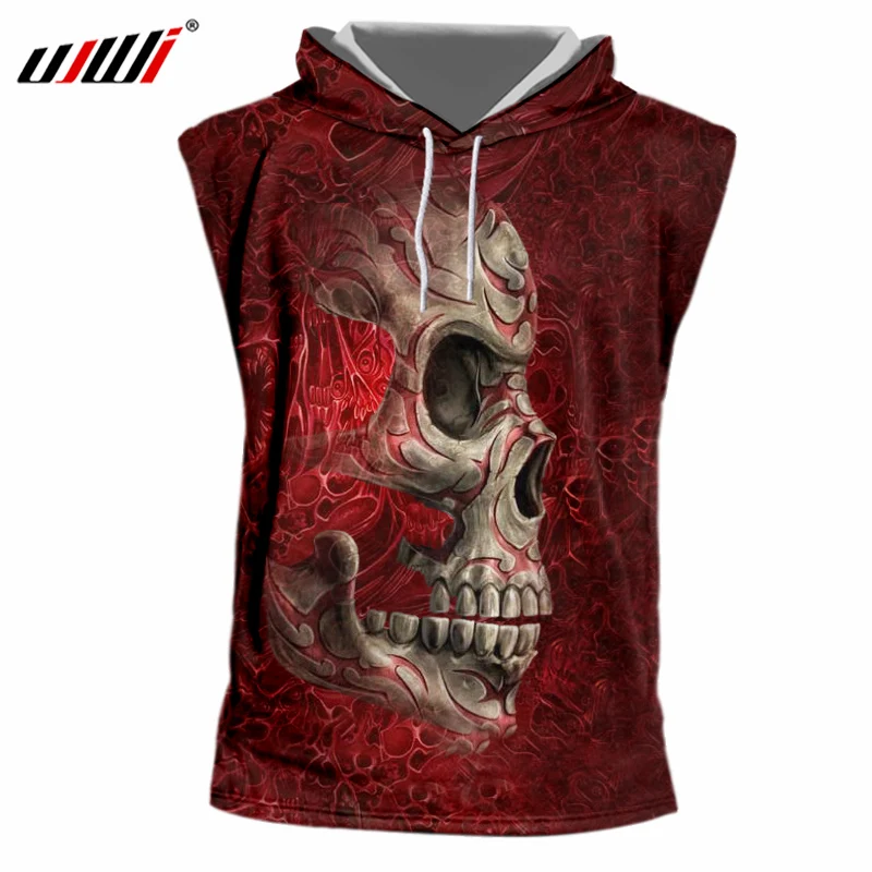 UJWI дропшиппинг майка с капюшоном мужская 3d крутая печать металлический череп Кепка жилет Толстовка Homme хип хоп спортивная одежда без рукавов толстовки