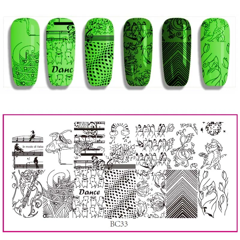 Штамповка ногтей 12*6 см пластины флоры и фауны серии DIY Дизайн ногтей печать шаблон изображения - Цвет: BC33