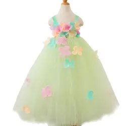 Зеленое платье-пачка с цветочным рисунком, летнее платье феи принцессы для маленьких девочек, бальное платье для девочек, костюм на