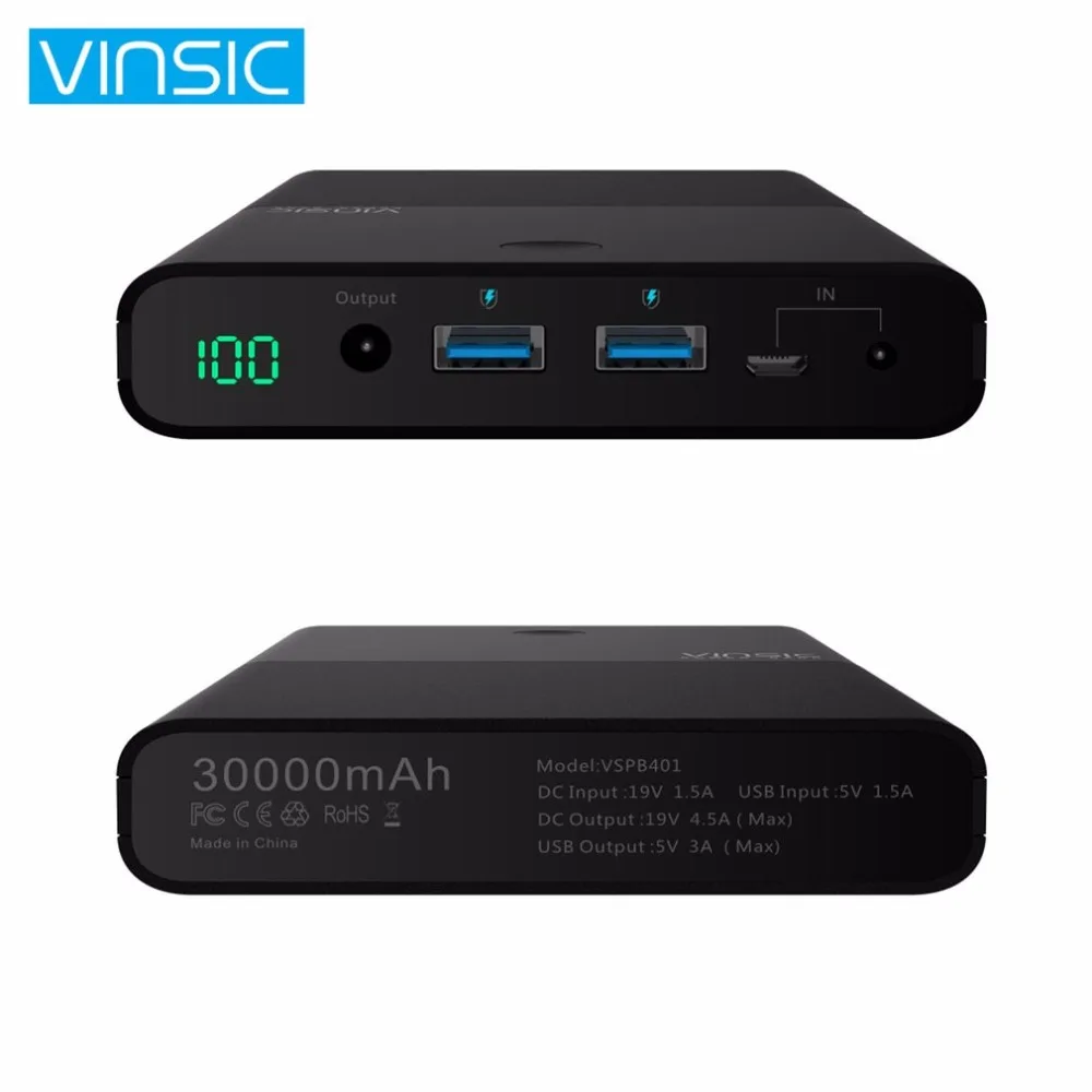VINSIC 30000MAH Dual USB Power Bank LED Screen Display DC Input Output Battery Charger Power Supply for tablet pc smartphones VINSIC 30000MAH Dual USB Power Bank LED Screen Display DC Input Output Battery Charger Power Supply for tablet pc smartphones