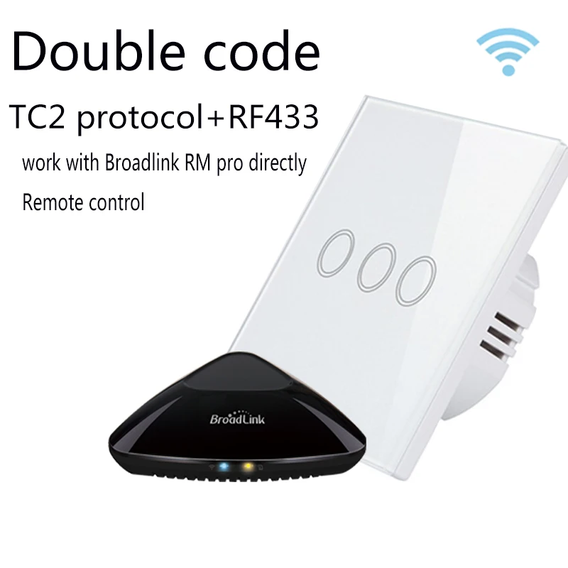 

EU/UK Standard 3Gang 1 Way ,broadlink TC2 code and RF433 Smart Wall Switch, Wireless remote control touch light switch