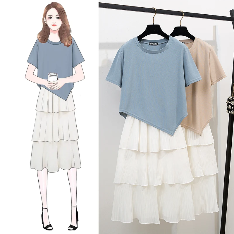 

2019 Spring Summer Women Casual two piece set Casual Fashion Split Hem tops + skirt Silver pleated Solid Suit Set 2 Piece Set