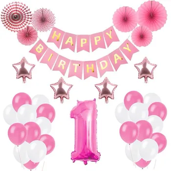 

Pink Princess Series Baby 1st Birthday Party Scene Arrangement Baby Shower Decorative Balloon Supplies