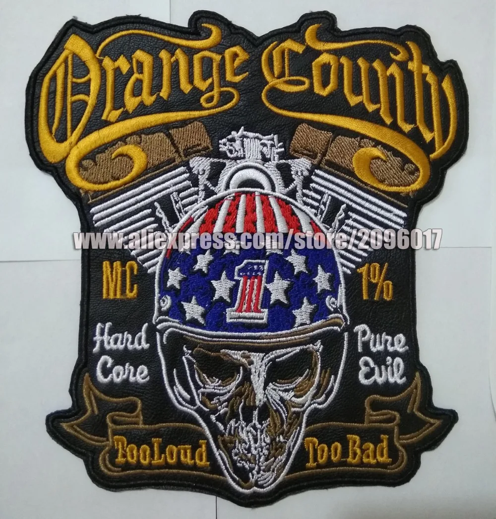 PU Motorcycle Orange County Patches badges for Clothing Jacket Vest