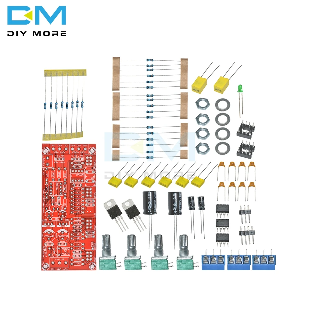 

1 Set NE5532 AC 12V Preamplifier Preamp Tone Amplifier Board Module DIY Kits Treble Alto Bass Volume Control Low Noise