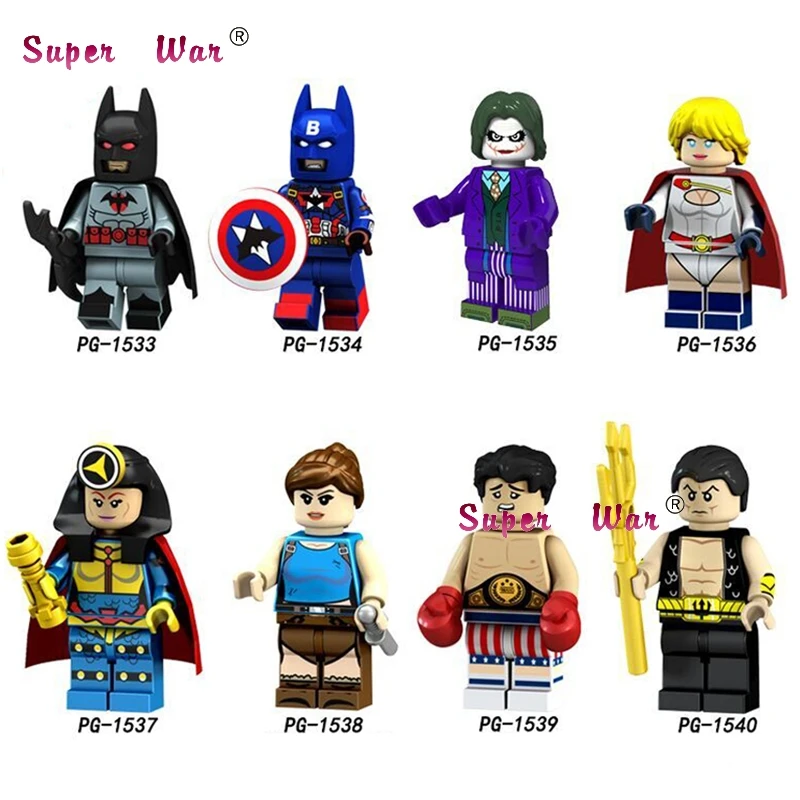 

Single Building Blocks Batman Captain America Rocky Big Barda Free Namor Lara Croft Power Joker Figure toys for children
