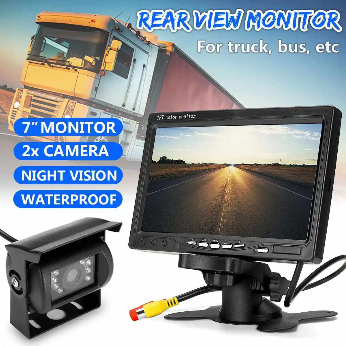 

7" TFT LCD Wired HD Car Monitor Console Display 2 Cameras Reverse Back up Camera Parking System for Truck Car Rear View Monitor