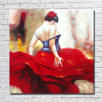 

Dance Women Red Dress Oil Painting Hand Painted Wall Pictures for Home Decoration Modern Abstract Canvas Art no Framed