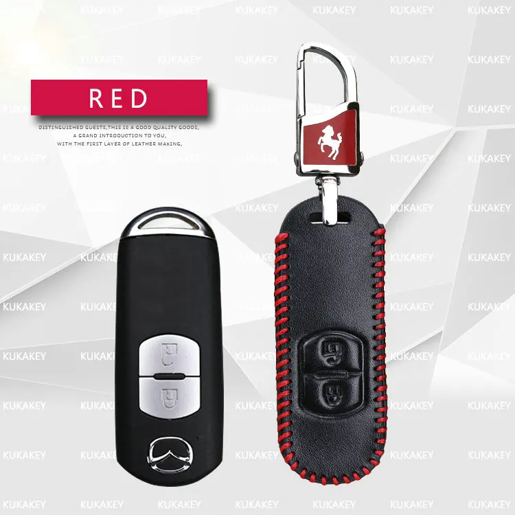 KUKAKEY случае ключевой для автомобиля Mazda 3 5 6 8 CX5 CX7 CX9 M6 GT из натуральной кожи дистанционного смарт-держатель для ключей на сумку для Mazda M2 M3 - Название цвета: 2 Button Red