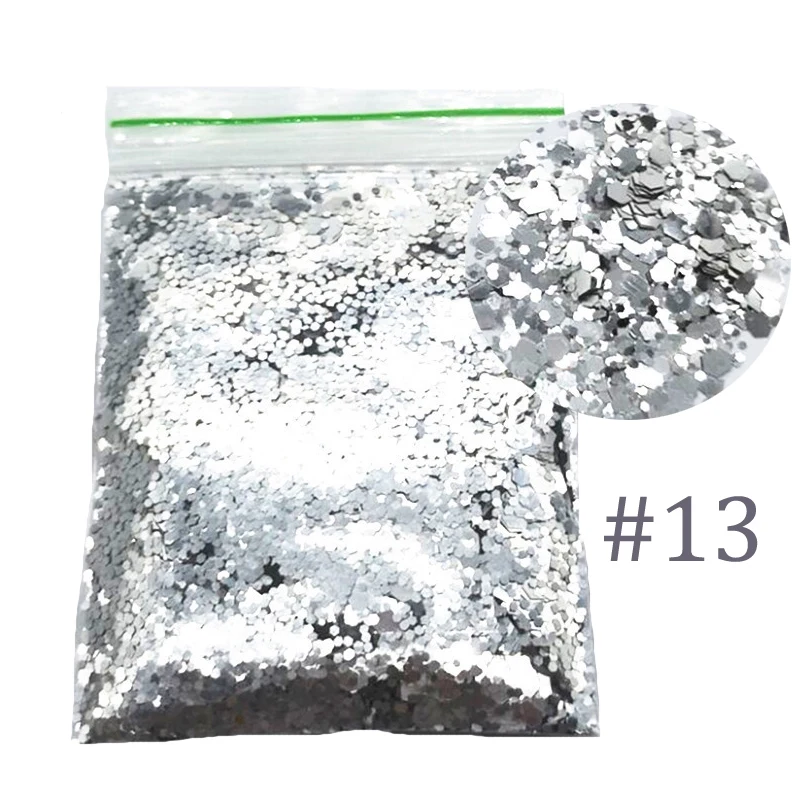 

50G 25 COLOR Chunky Metallic, Iridescent Cosmetic Glitter Mix For Festival & Creative Makeup, Slime and Crafts. SILVER, UNICORN,