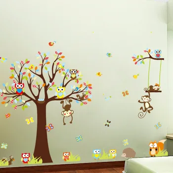 

Large Cartoon Animal PVC Wall Sticker DIY Tree Kids Rooms Nursery Decorative Poster Home Decor Decals Mural