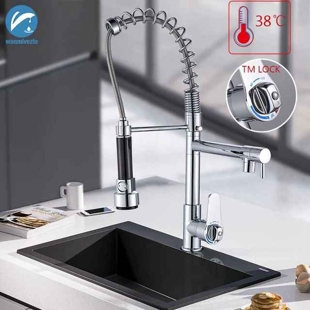 Grifo termost tico cromado con resorte extra ble para cocina
