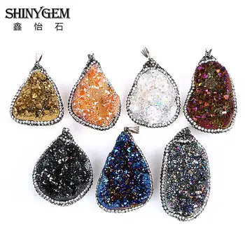 

Irregular Rugged Raw Stone Geode Druzy Pendant for Women Jewelry Making