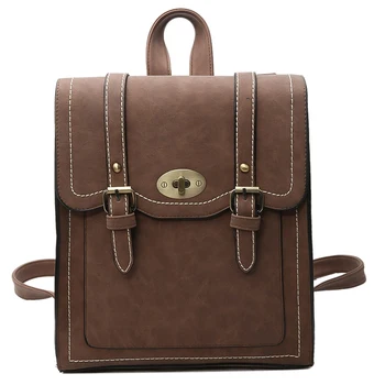 

NEW-Vintage Women Backpack Black Pu Leather Backpacks for Teenage Girls Female School Shoulder Bag