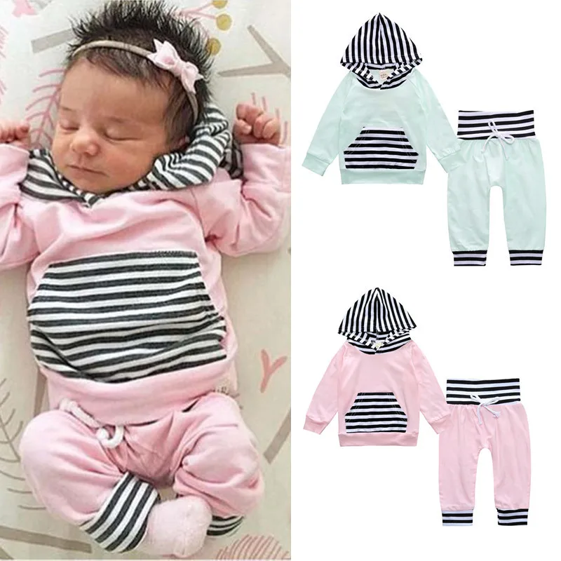 

Striped Baby clothing set Boy Girl long sleeve Kids hooded Sweatshirts+pants Infantil bebe clothes sets toddler cloth outerwear