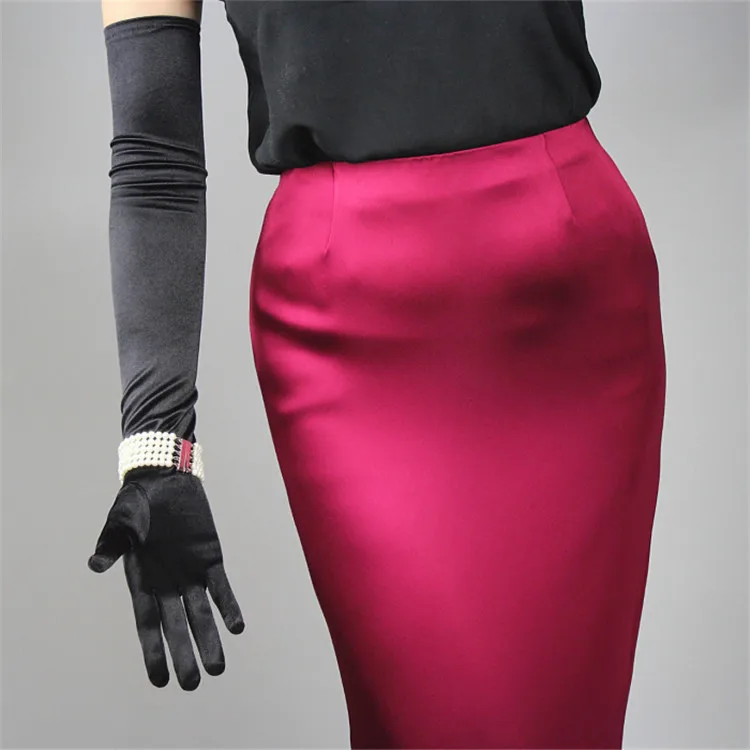 Для женщин перчатки Эластичный шелковый атлас Женская Защита от Солнца перчатки классической французской элегантности Вечернее Vestido