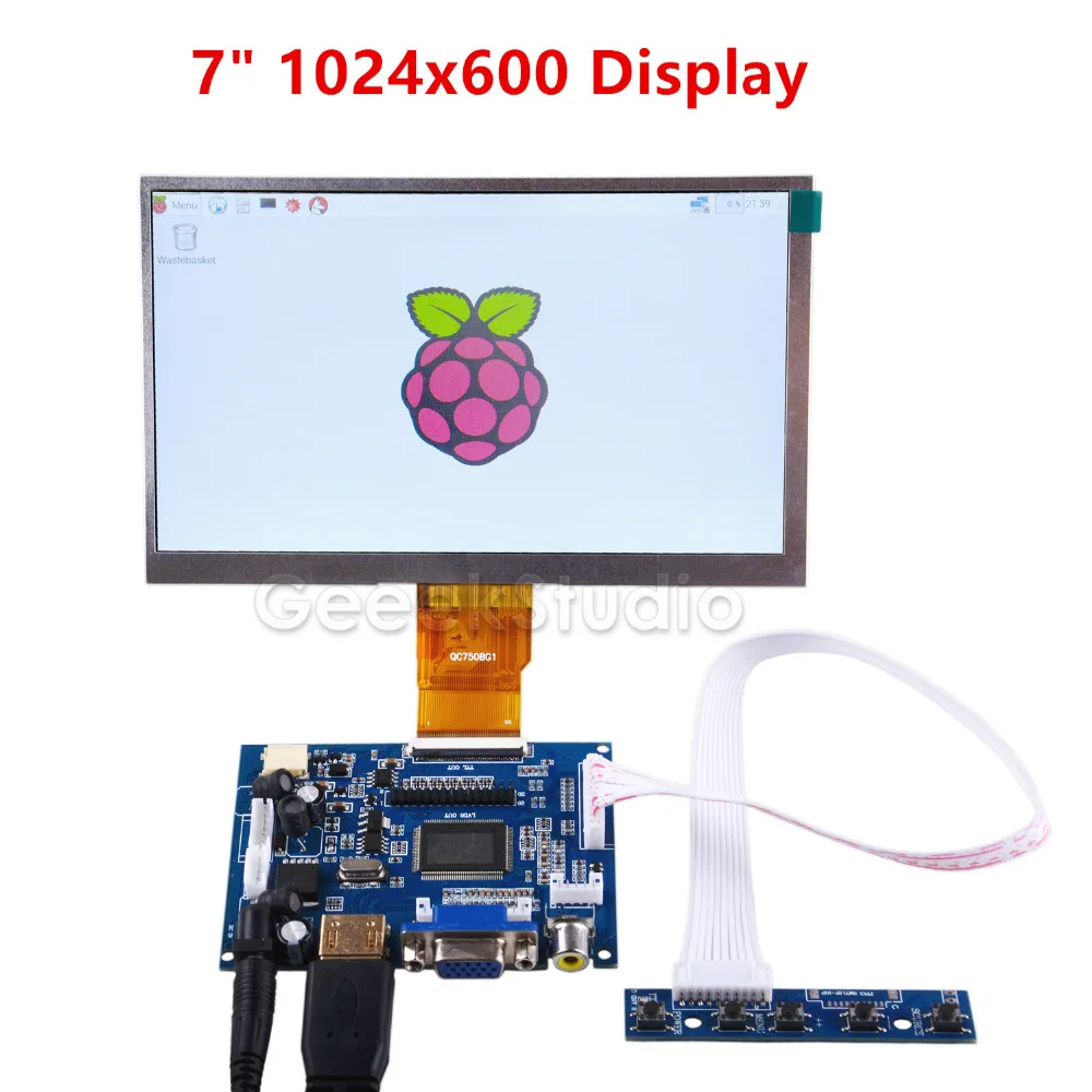 Pаспродажа Raspberry Pi 7 дюймов ЖК дисплей Дисплей 1024*600 TFT монитор Экран с привод доска для Raspberry Pi 2 3 Модель B 4 B