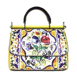 5 цветов стиль Роскошный итальянский бренд этнический цветочный принт сумка кожаная женская сумка цвет ful сумка на плечо оригинальное