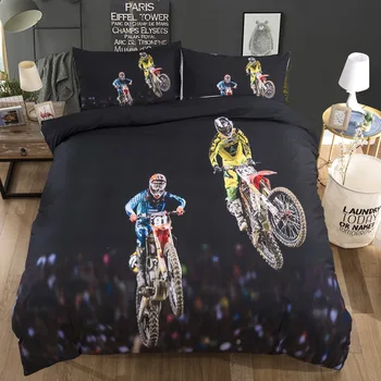 

BEST.WENSD High-quality Bed Set Single,double Motorcycle acrobatics Duvet cover set for boy men Bedclothes Home Textile Chain 3D