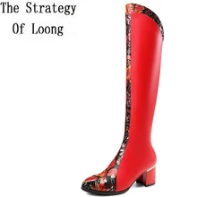 Женская обувь из натуральной кожи; Новинка года; короткие плюшевые сапоги из тисненой кожи; зимние сапоги до колена на молнии из натуральной кожи с острым носком; ZY171031