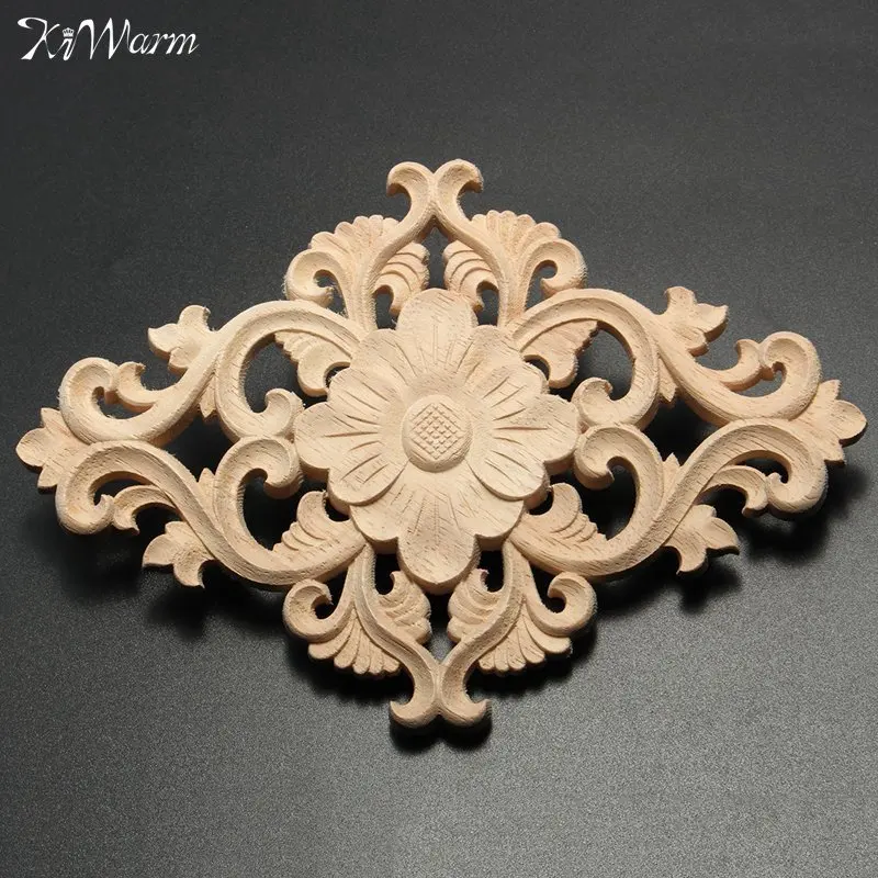 

KiWarm New Vertical Floral Wood Carved Corner Woodcarving Decal Onlay Applique Sculptures Home Furniture Cabinet Decor 21x15cm
