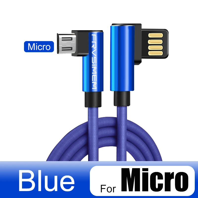 90 градусов USB C кабель для samsung huawei XiaoMi микро зарядное устройство Шнур Быстрый Micro USB 2A 3,0 3,1 type C кабель адаптер - Цвет: Micro Blue