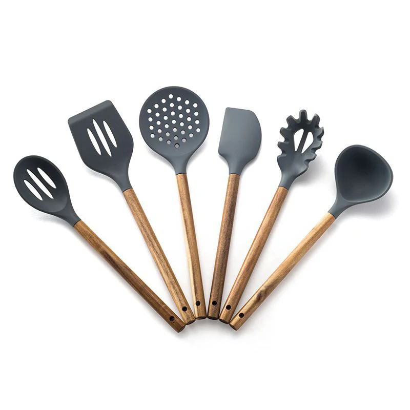 Silicone Cooking Utensil Set of 6, Nonstick Cooking Spatulas, Spoon, Strainer, Slotted Spoon, Pasta Fork, Best Kitchen Gadgets