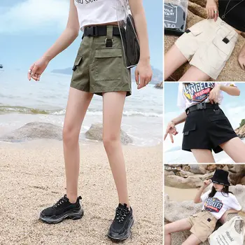 

New Women Overalls Shorts Breathable Cargo High Waist Pocket Shorts Loose Trouser