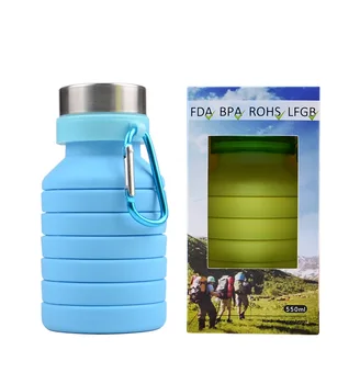 

550ML Portable Silicone Folding Water Bottle Retractable Outdoor Climbing Travel Collapsible Sport Water Kettle 50pcs / lot