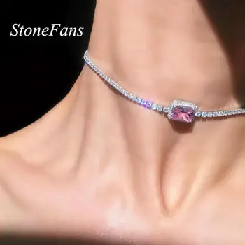 

StoneFans Star Luxury Crystal Simple Choker Necklace for Women Pink Collana Kolye Bijoux Collares Mujer Gargantilha Collier Gift