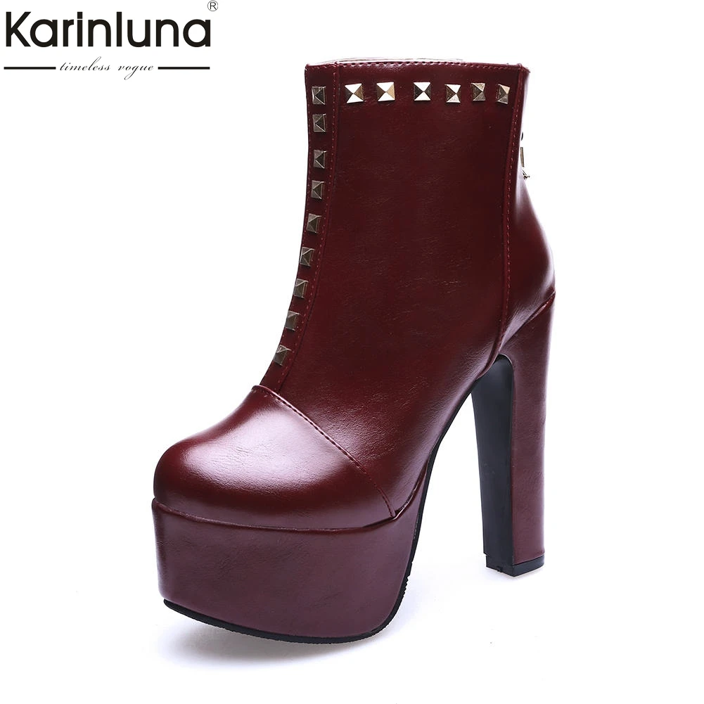 

karinluna large Size 31-48 Platform Ankle Boots Woman Shoes Chunky High Heels Rivet Zip Up New Fashion Shoes Woman Boots Female