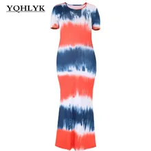 

3XL 4XL Summer plus size women dress Short-sleeved O-neck print tight Package hip Long dress Show thin party women clothing K036