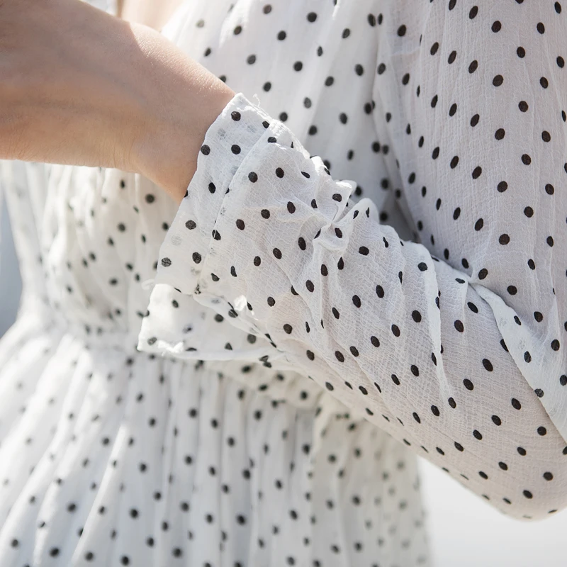 GRRCOSY White Black Dot Maternity Pregnancy Long Dress Chiffon Pleated Full Sleeve V Breast-feed Dress For Pregnant Women Belt GRRCOSY White Black Dot Maternity Pregnancy Long Dress Chiffon Pleated Full Sleeve V Breast-feed Dress For Pregnant Women Belt