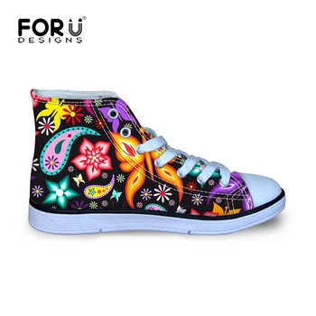 

FORUDESIGNS Colorful Butterfly Little Girls Outdoor Sneakers Kindergarten Kids High Top Lace Up Flat Shoes for School Children