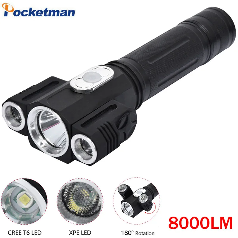 

8000 Lumens Lanterna Tatica Lampe Torche LED Flashlight Torch Lanterna Led 3LEDs Rotating Camping Hunting Torch