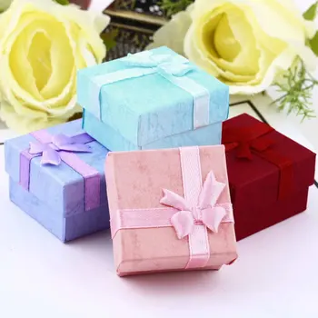 

Hot Sale 1 Pcs Small Ring Pendant Gift Lilac Jewelry Ring Gift Display Packaging Bow Box Cardboard Necklace Earrings Ring Box