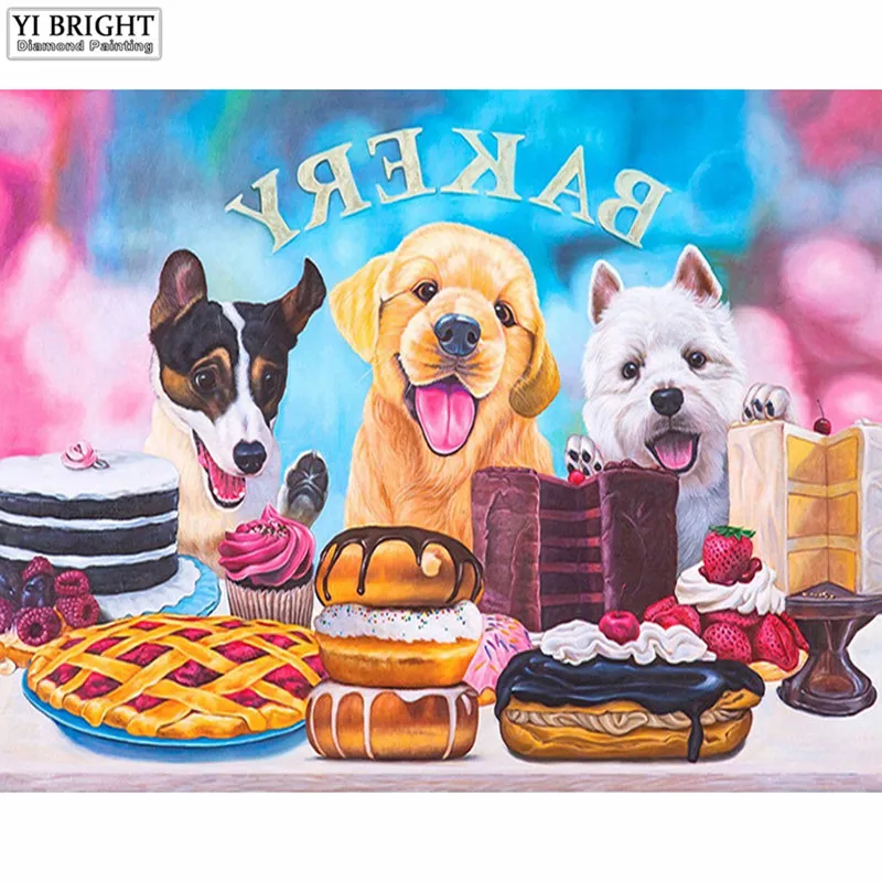 5D DIY Diamond Embroidery Dogs Breakfast Diamond Painting Cross Stitch full Square Rhinestone Mosaic Decor 