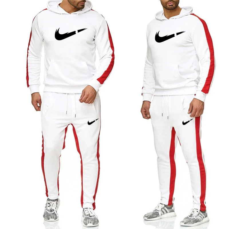 2019 The New Brand Tracksuit Fashion Men Sportswear Two Piece Sets All Cotton Fleece Thick hoodie+Pants Sporting Suit