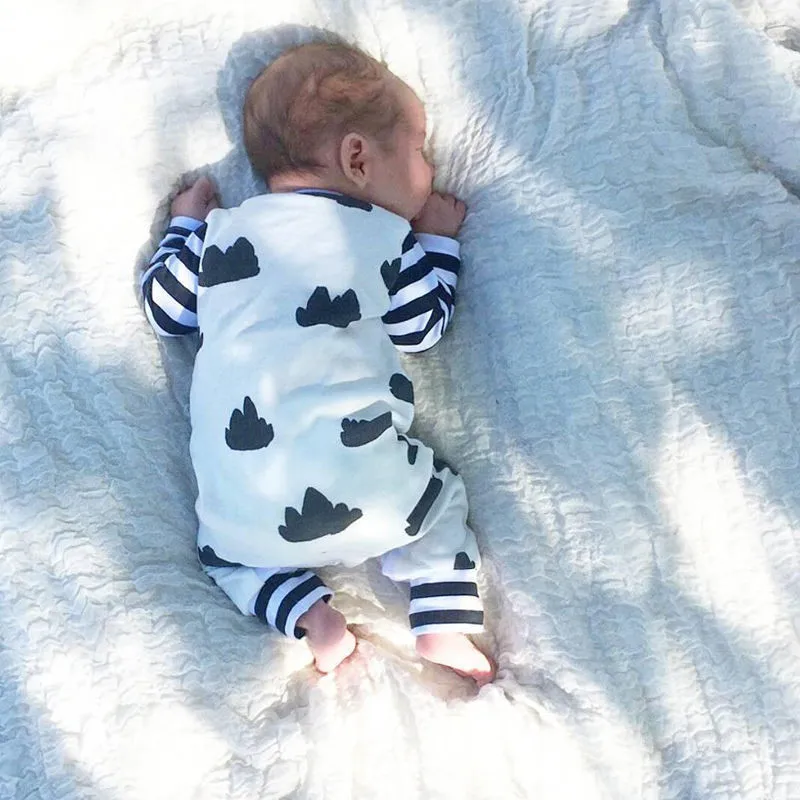

Little Baby Girl Boy Clothes Rompers Striped Sleeve Cotton Casual Jumpsuit Romper Casual Printing Soft Outfits Sleepwear