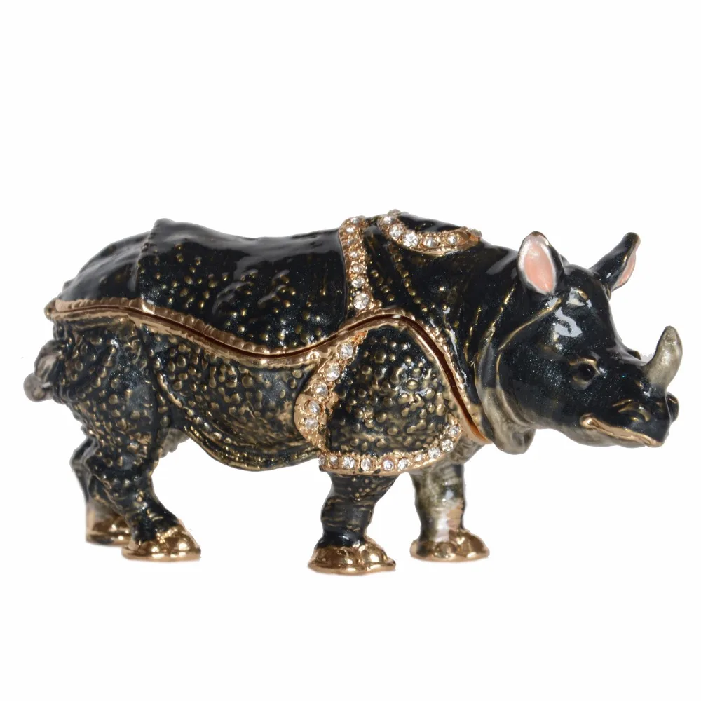 Rhino безделушка коробка кристалл Bejeweled эмалированная шкатулка для ювелирных изделий Кольцо держатель творческие подарки