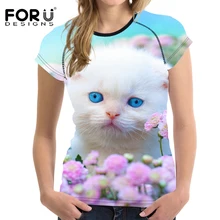 FORUDESIGNS 2017 Summer Women T-shirt Short Sleeved Woman Tops T Shirt Kawaii 3D Cat Female Shirts Female Tees Feminina Clothes