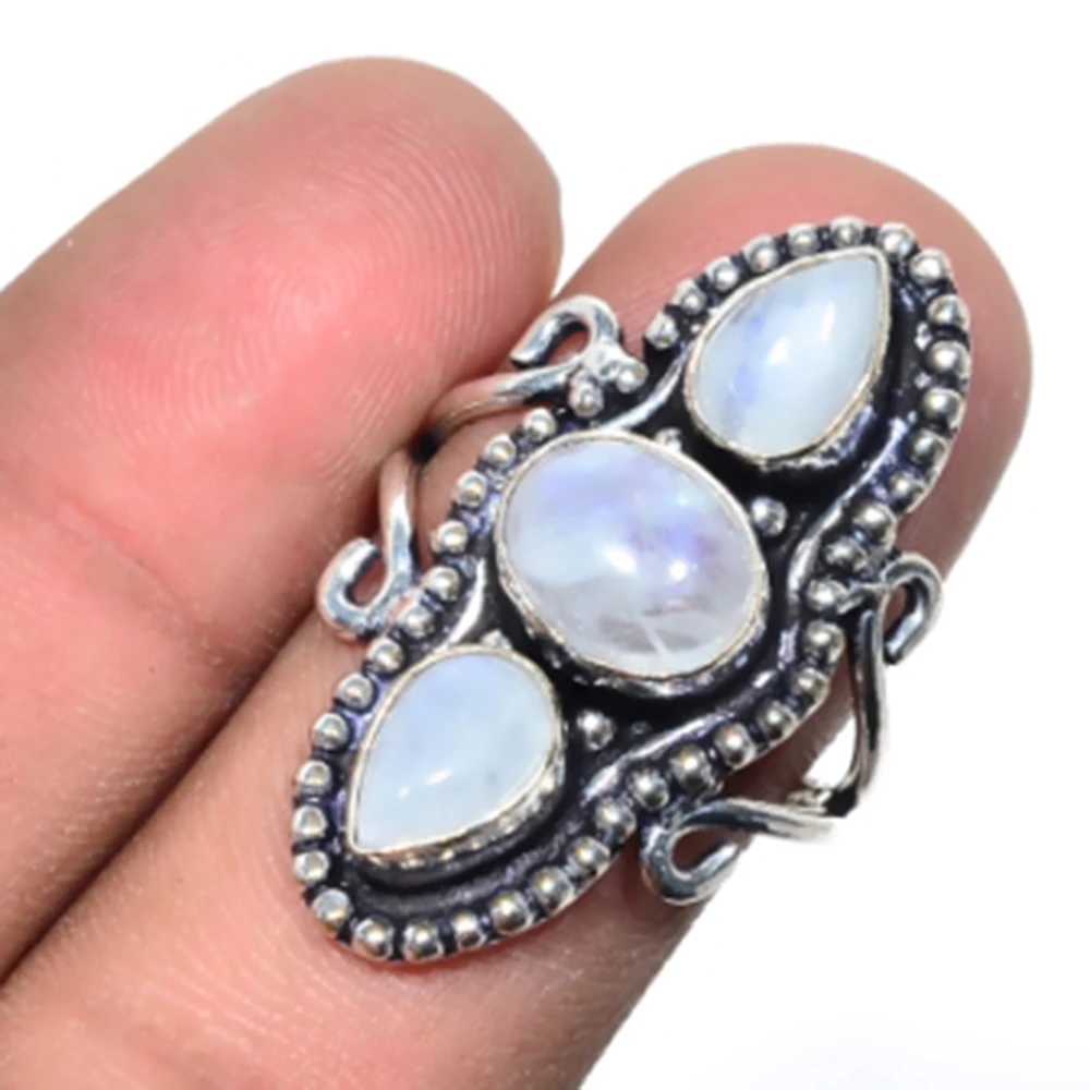 

Rainbow Moonstone Ring Silver Overlay over Copper , Size: 7.5, R5069