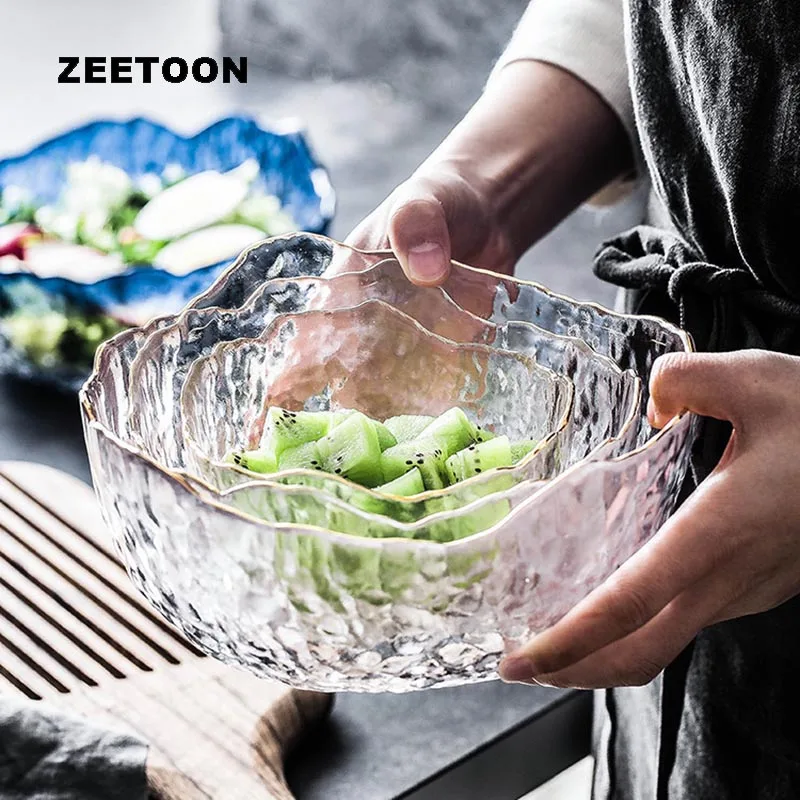Японский стиль фруктовый салатник прозрачное стекло неправильное искусство суп