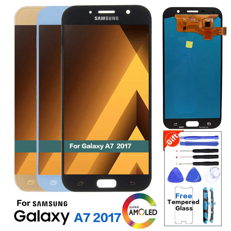 

Super AMOLED A720F LCD Display For Samsung Galaxy A7 2017 A720 A720F A720M LCDs Touch Screen Digitizer Assembly+Glass protector