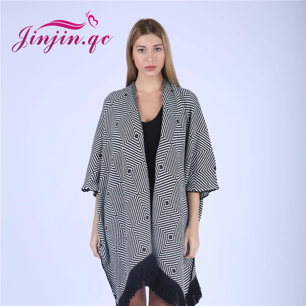 Jinjin.QC New Fashion Scarf Shawls Tassel Poncho Sweater Women Knitted Coat Open Stitch Sweaters acrylic Ponchos and Capes