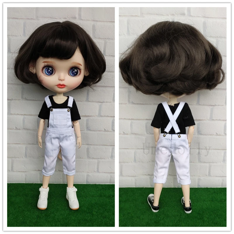 1 шт. футболка/укороченные комбинезоны для Blyth, Azone, ob24, ob27, Licca, Barbies, Momoko, 1/6 BJD куклы нагрудник брюки одежда аксессуары